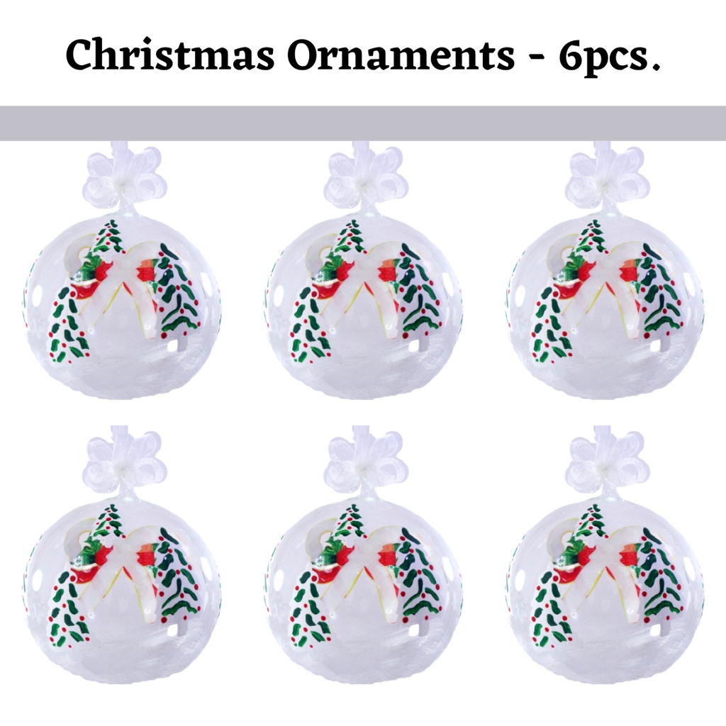 Set of 6pc Colorful Santa Face Design Glass Christmas Ornaments with Organza Ribbon for Xmas Tree Or