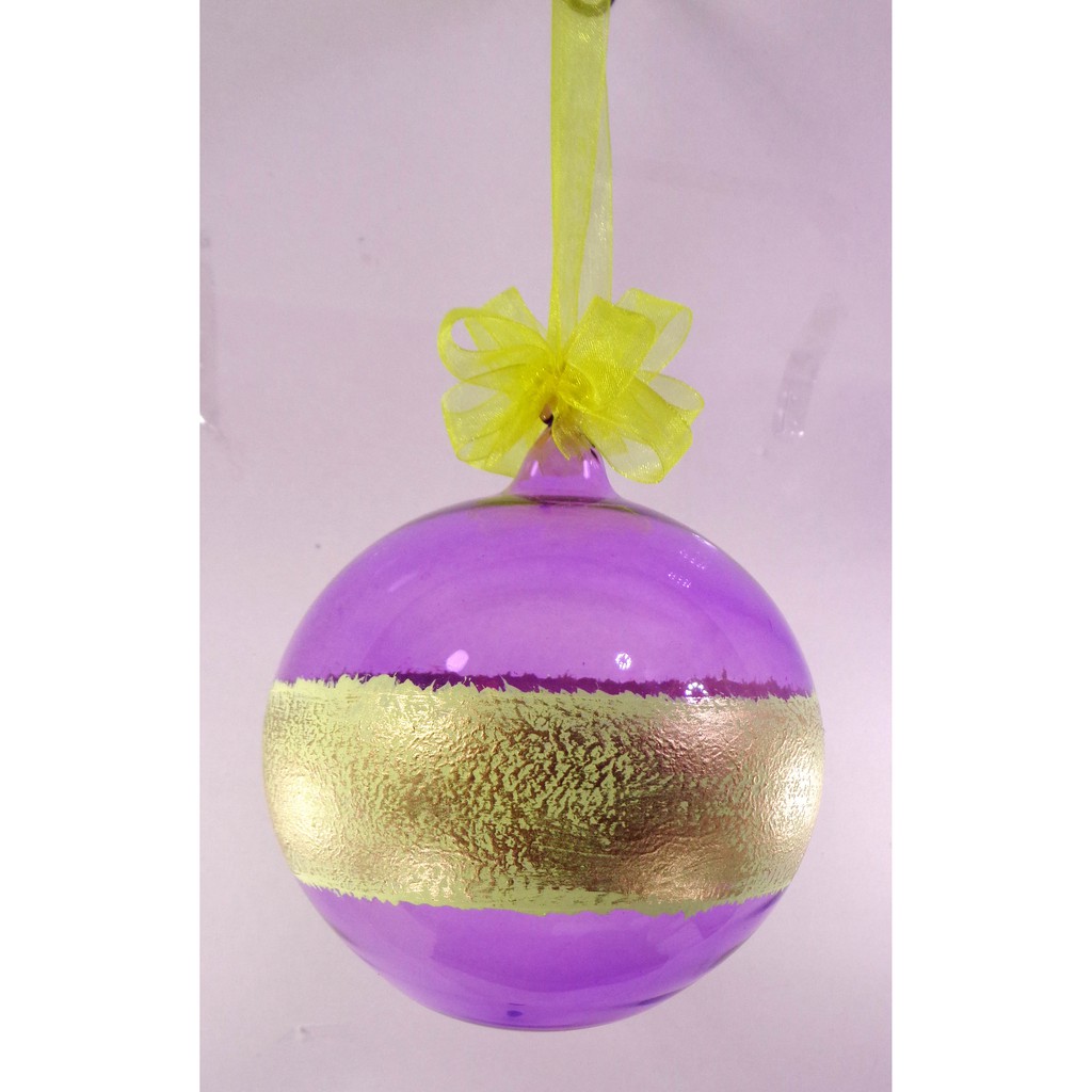 Set of 6pc Colorful Handpainted Yellow Glass Christmas Ornaments with Organza Ribbon for Xmas Tree O