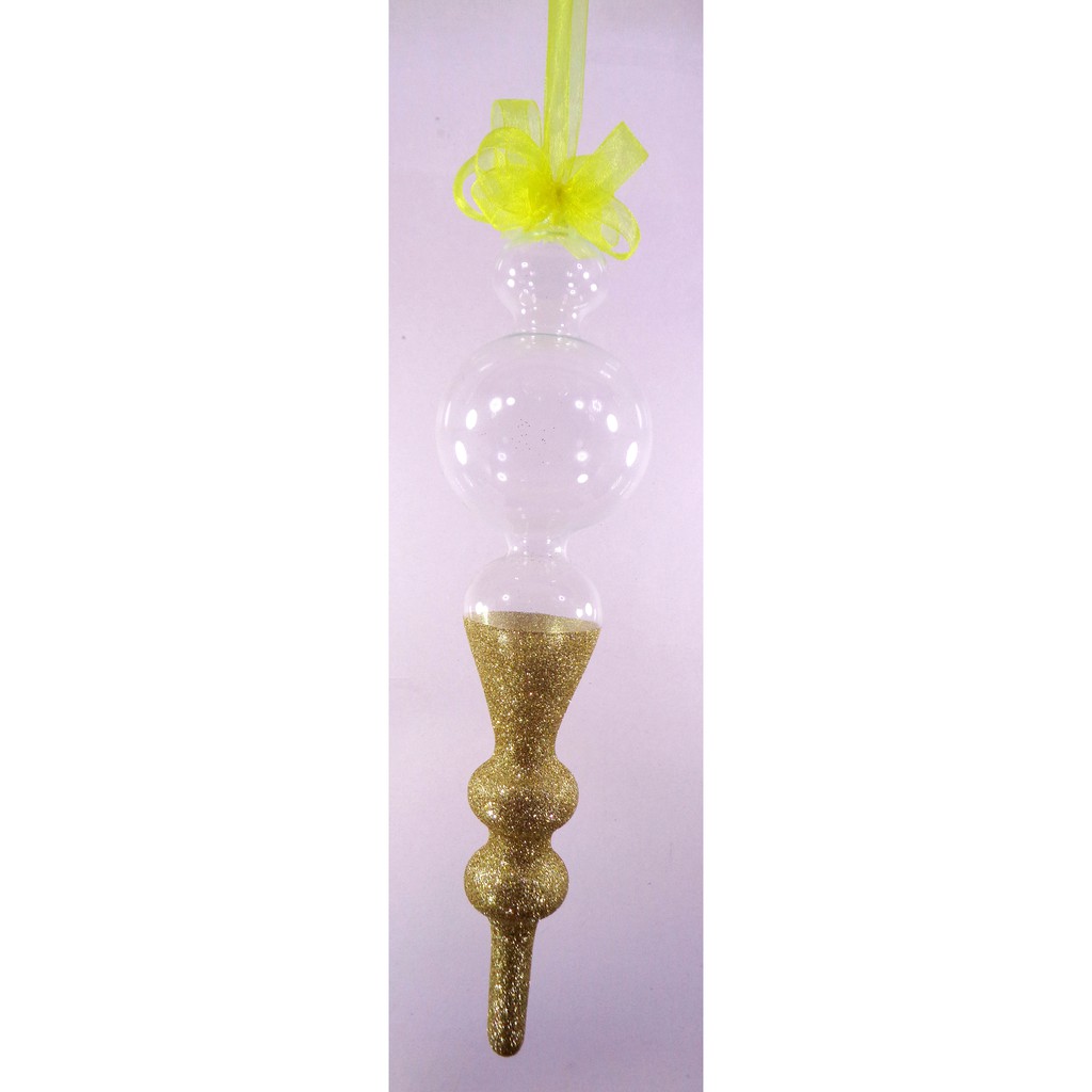 Set of 6pc Colorful Handpainted Yellow Glass Christmas Ornaments with Organza Ribbon for Xmas Tree O