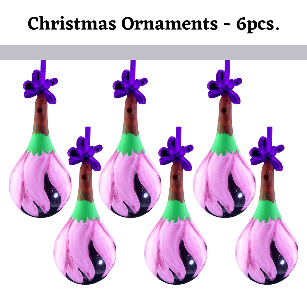 Set of 6pc Colorful Glass Christmas Ornaments with Organza Ribbon for Xmas Tree Ornaments Hanging De