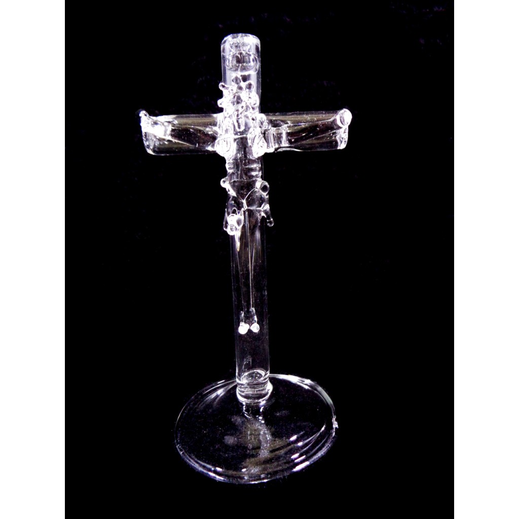 Crucifix with Stand Religious Figurines Glass Clear 4.25"