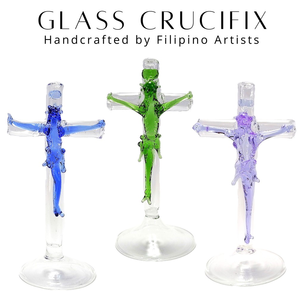 Glass Crucifix Mini 4.25 Inches Altar Table Display