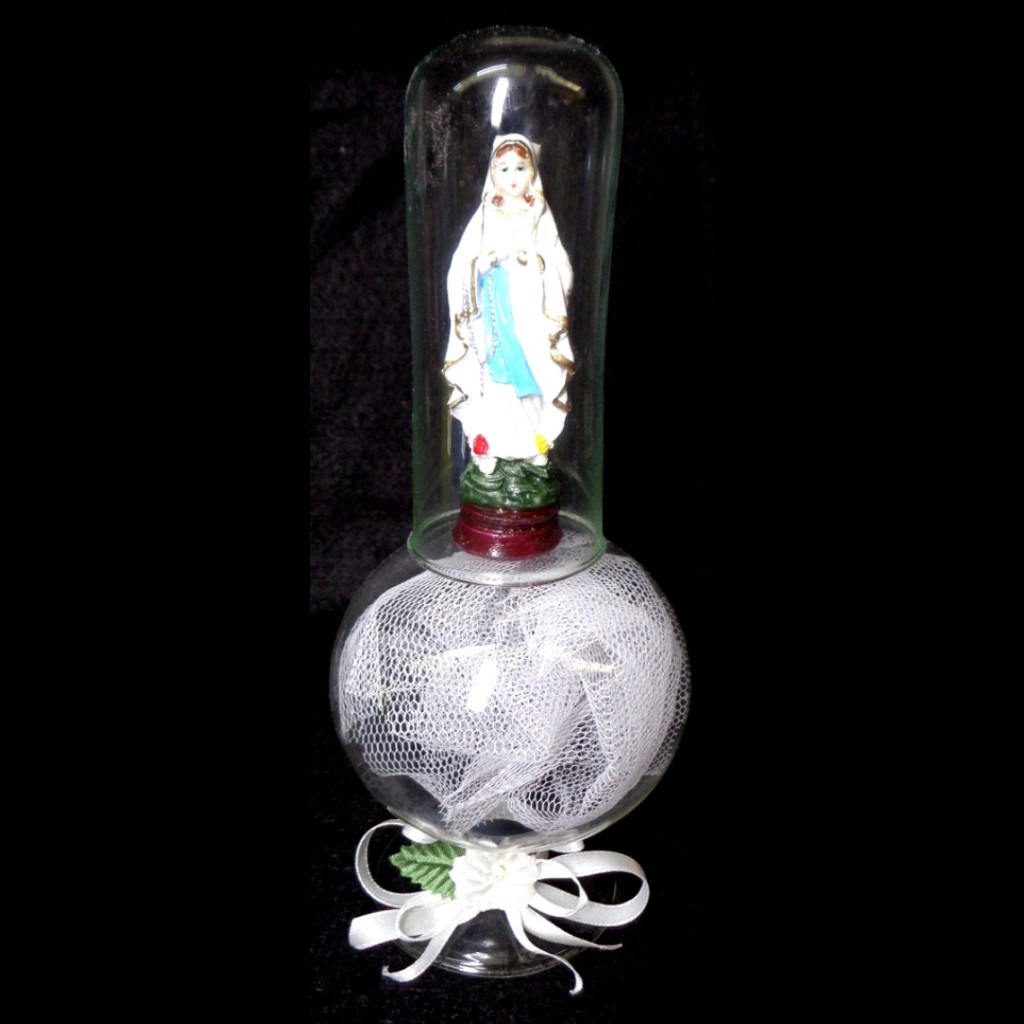 Mama Mary Religious Figurines Home Accents in Double Glass Dome White