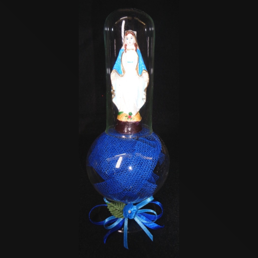 Mama Mary Religious Figurines Home Decor Accents in Double Glass Dome Blue