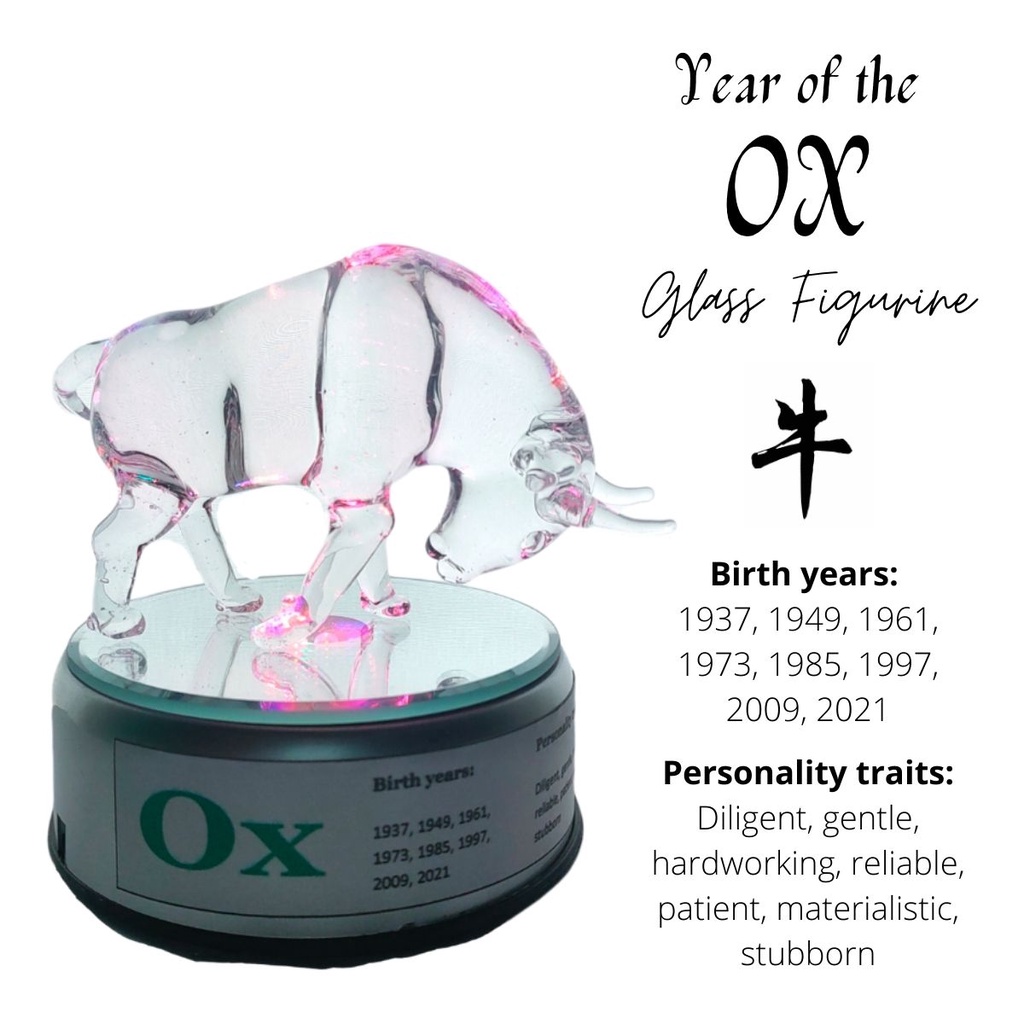 Ox Chinese Zodiac Sign Lucky Charm Home Decor with Rotating Base