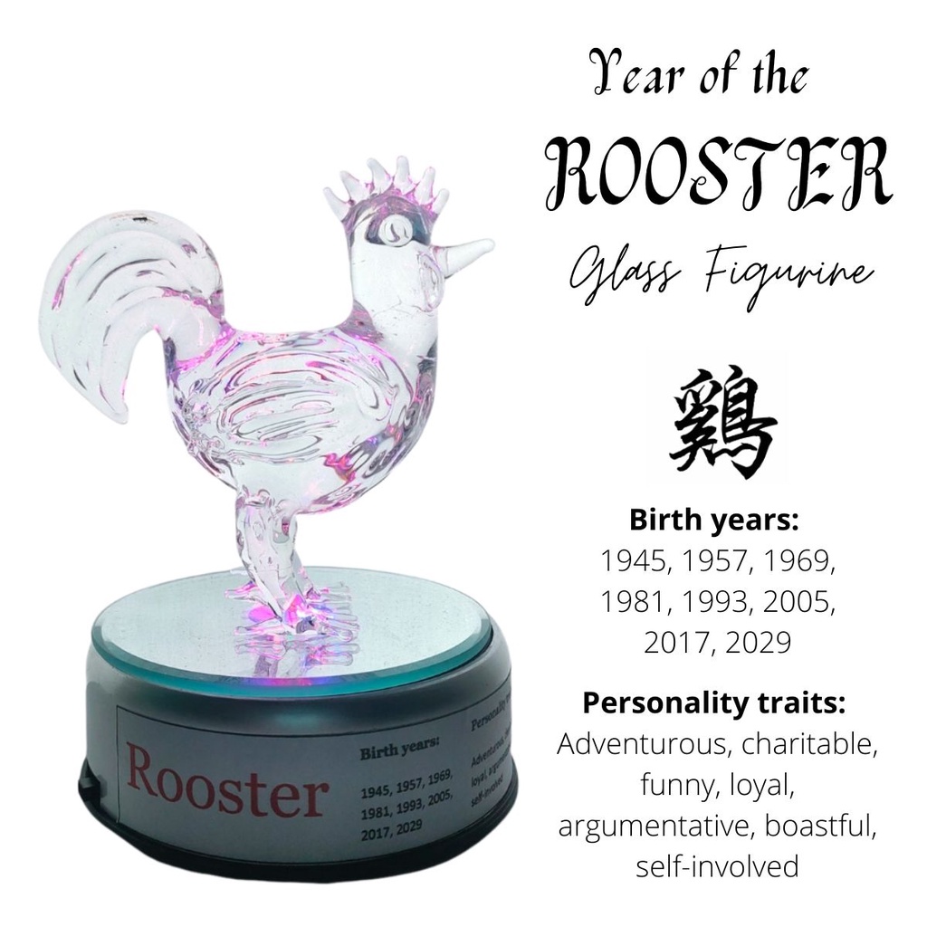Year of the Rooster  Chinese Zodiac Sign Lucky Charm Figurine with Rotating Base