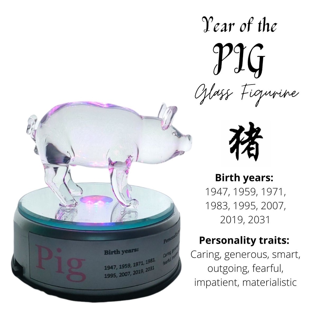 Year of the Pig Chinese Zodiac Sign Lucky Charm figurine with Rotating Base