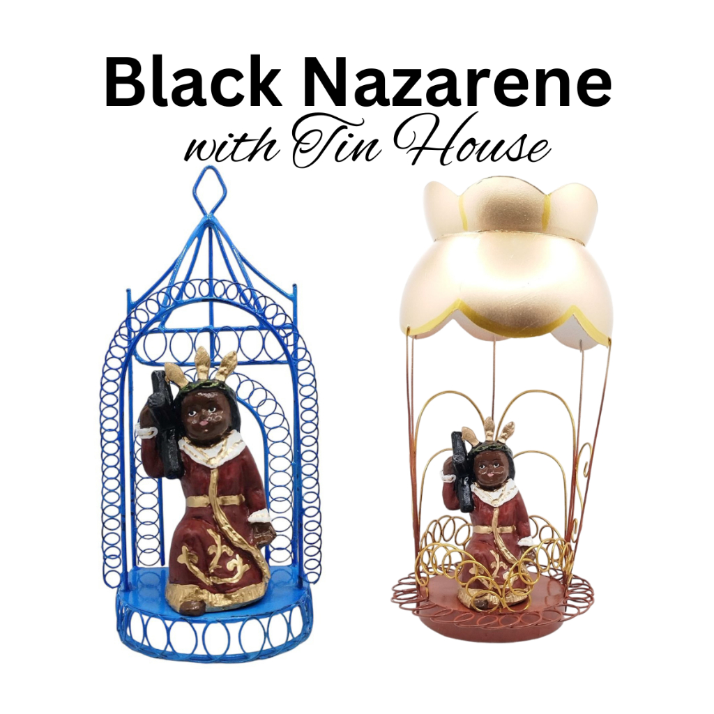 Chibi Saint Black Nazarene with Tin House Religious Figurines Home Decor Height: 4-5 inches
