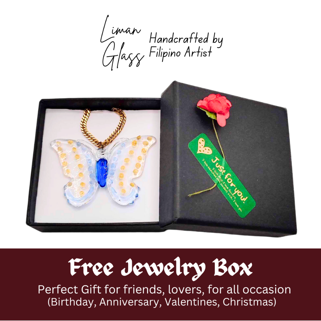 Glass Butterfly Pendant in 18k Gold Necklace for Women with Box