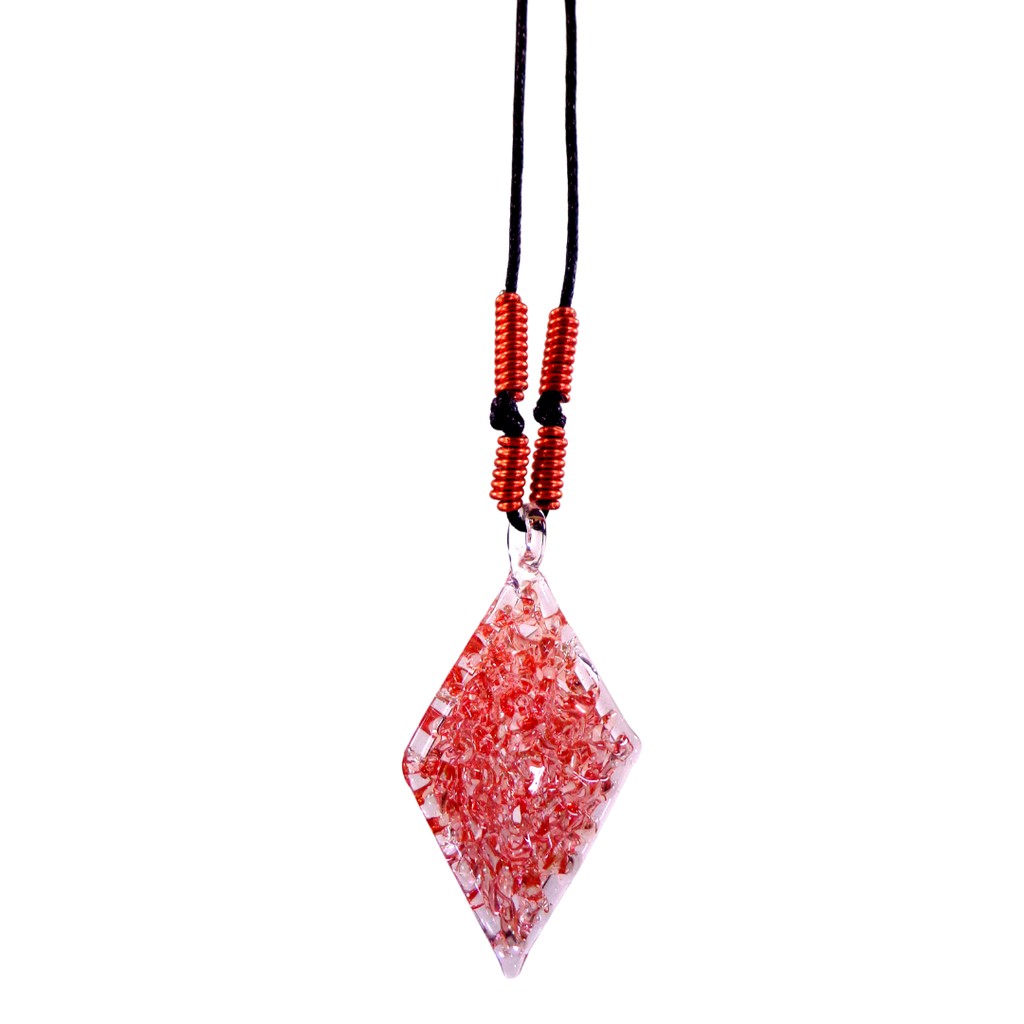 Diamond Crochet Glass Pendant Necklace Alum Wire Accent
