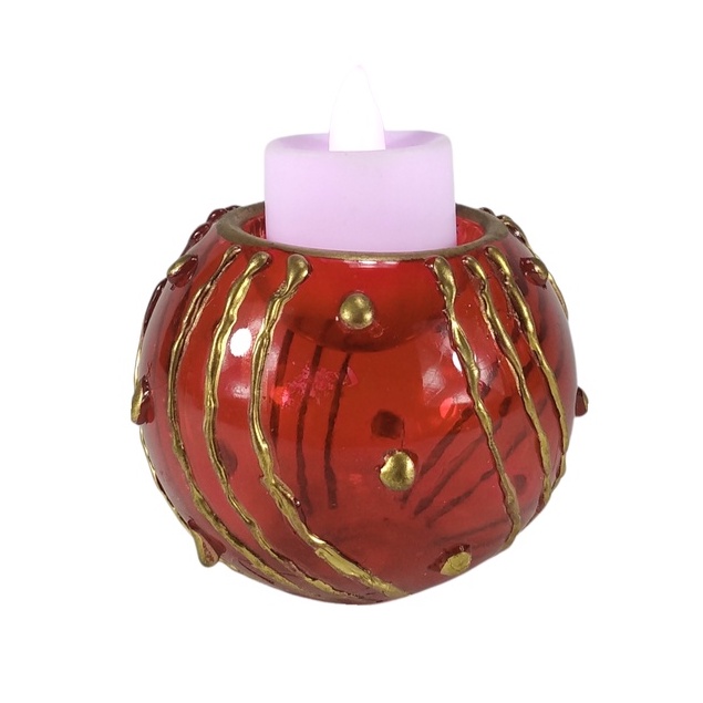 Glass Tealight Candle Holder for Table 6pc Handpainted Red 3.5" GTL 7100