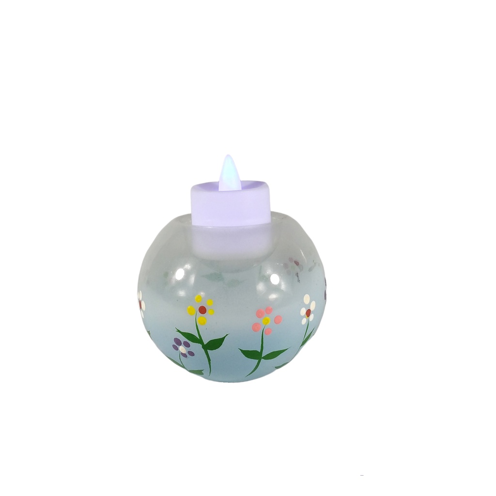 6pc Set Handpainted Glass Tealight Candle Holder Home Decoration Blue Flowers GTL 7107