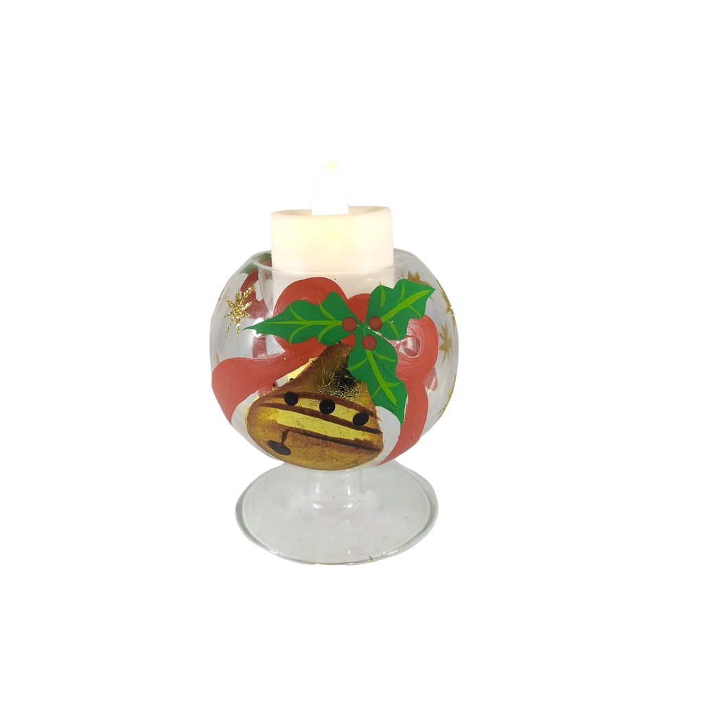 6pc Set Handpainted Glass Tealight Candle Holder Bells GTL 7113