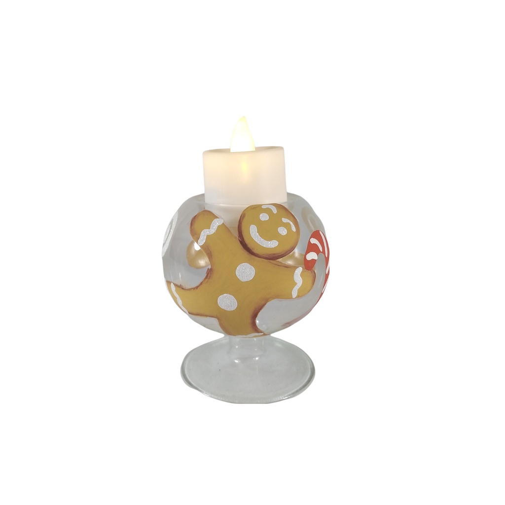 6pc Set Glass Tealight Candle Holder Ginger Bread Handpainted GTL 7115