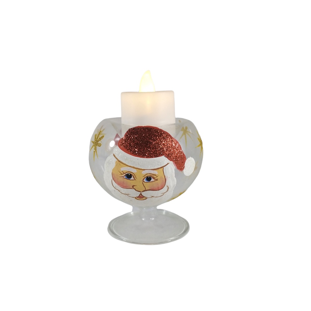 6pc Glass Tealight Candle Holder with Handpainted Santa Claus GTL 7116