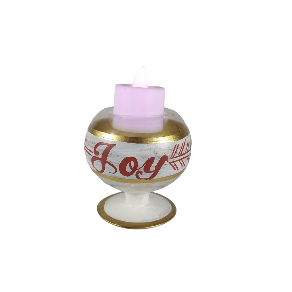 6pc Glass Tealight Candle Holder with Handpainted Joy GTL 7117