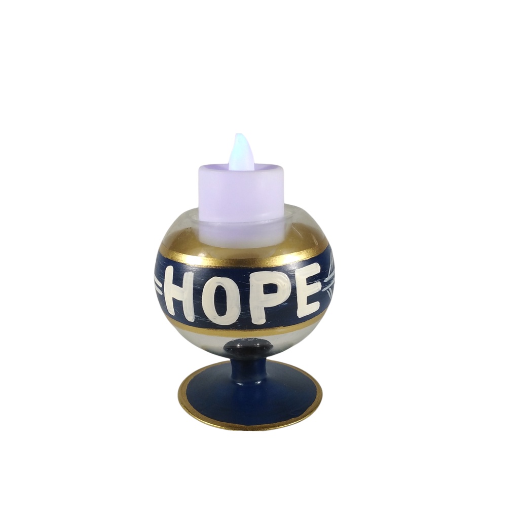 6pc Glass Tealight Candle Holder for Table with Handpainted Hope GTL 7118