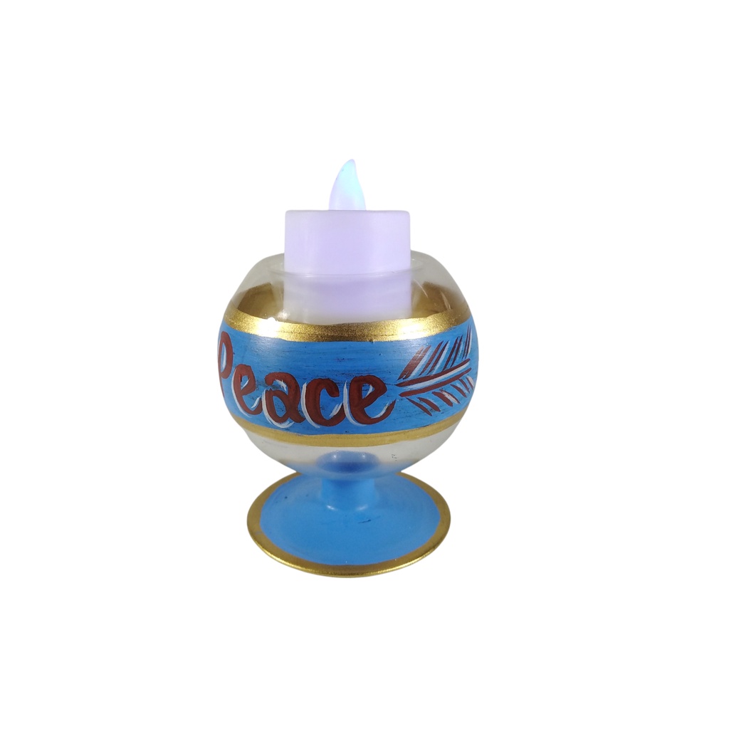 6pc Glass Tealight Candle Holder with Handpainted Peace GTL 7129