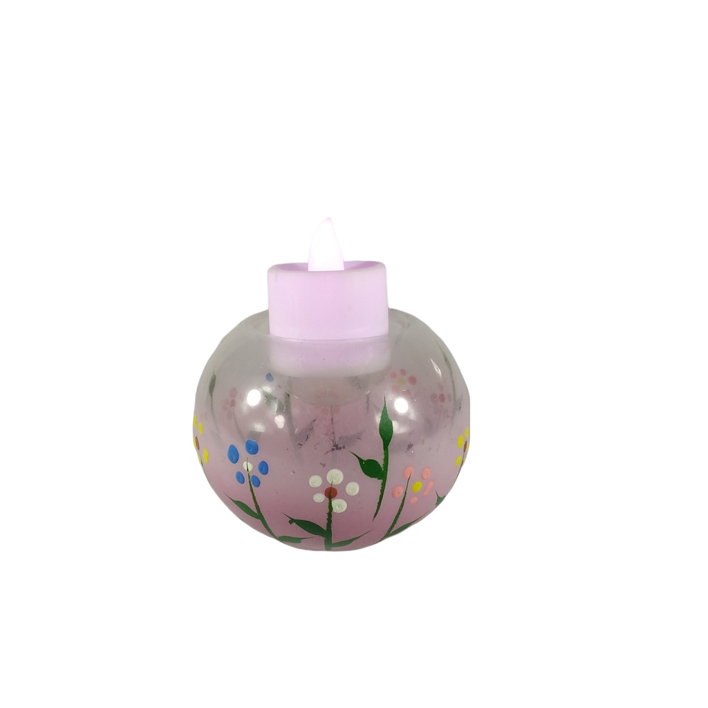 6pc Glass Tealight Candle Holder with Handpainted Pink Fllowers GTL 7121