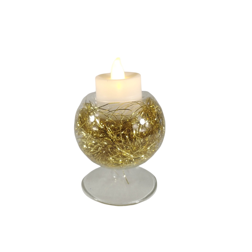6pc Glass Tealight Candle Holder with Gold Shreds GTL 7128