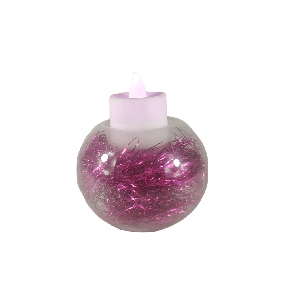 6pc Set Tealight Candle Holder Glass with Pink Shreds GTL 7129