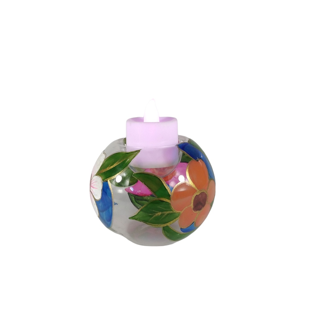 6pc Glass Tealight Candle Holder with Handpainted Flowers GTL 7130