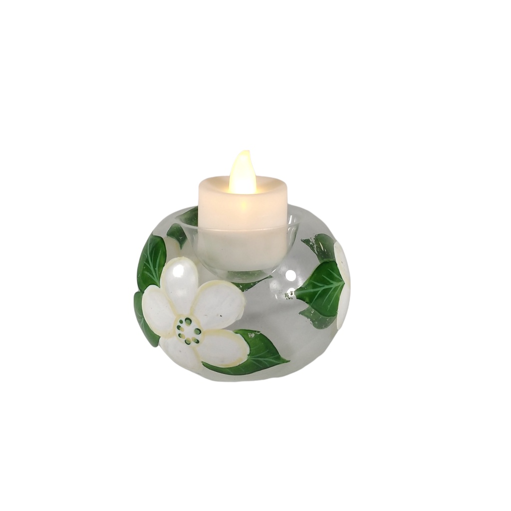 6pc Glass Tealight Candle Holder with Handpainted Flowers White GTL 7131