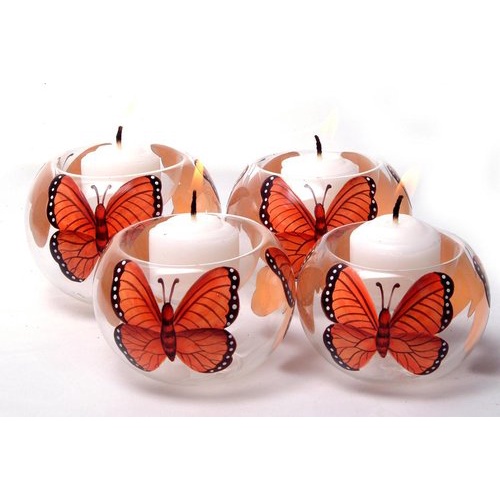 6pc Set Handpainted Glass Tealight Candle Holder Butterfly GTL 7132