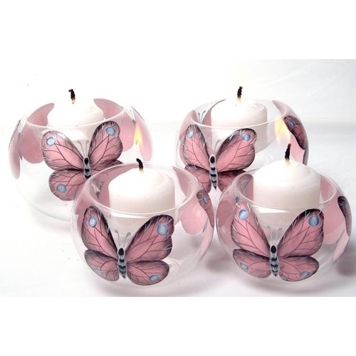 Handpainted Butterfly Glass Tealight Candle Holder 6pc 3.5" GTL 7133