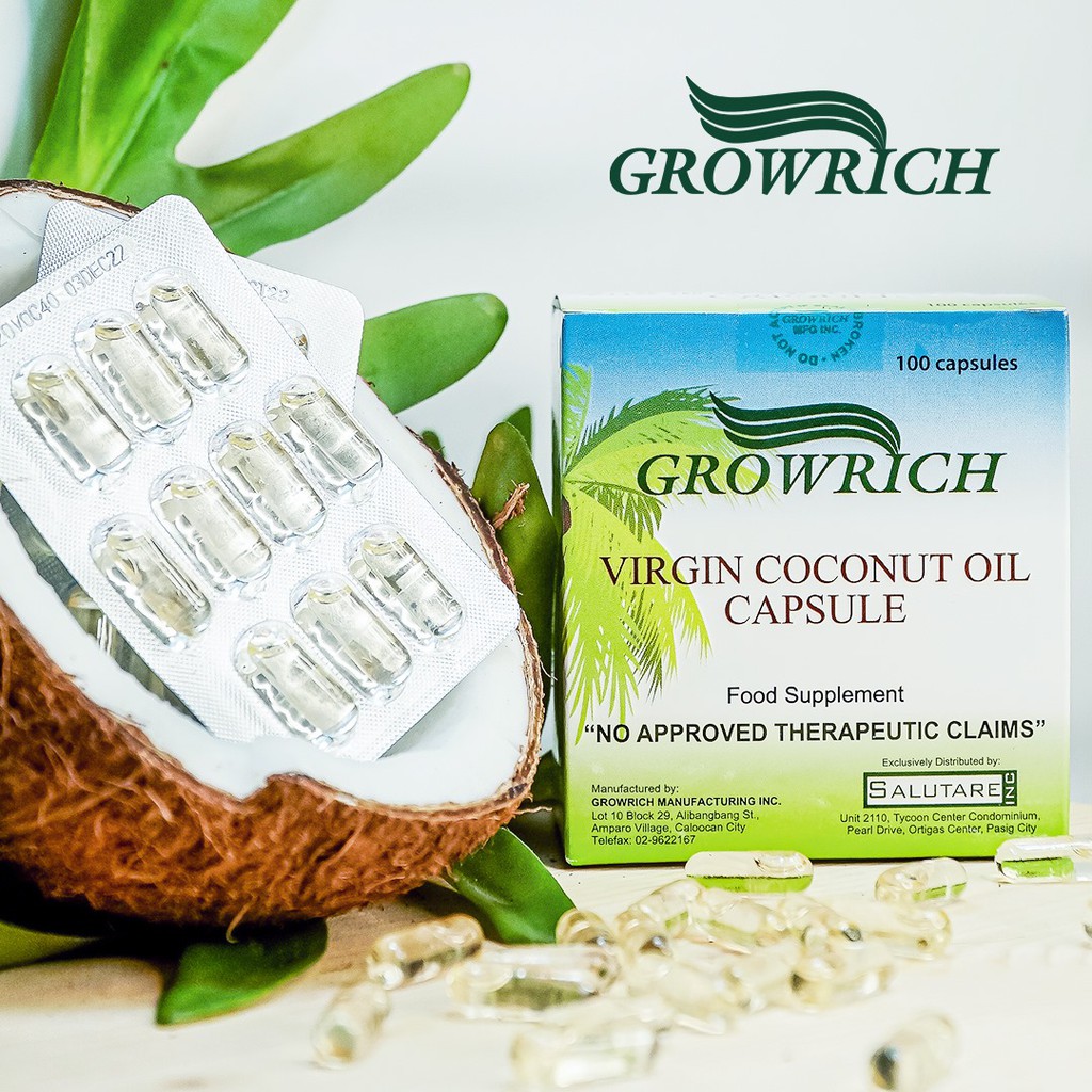 GROWRICH Vco Virgin Coconut Oil Capsule 500mg 50 & 100 Capsules