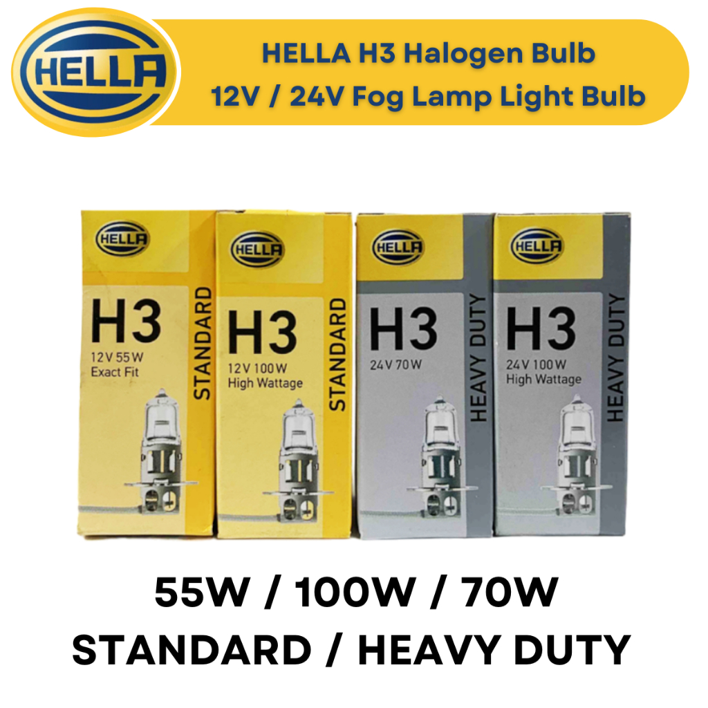 Hella H3 Halogen Bulb 12V & 24V (55W 70W 100W) Fog Lamp Light Bulb