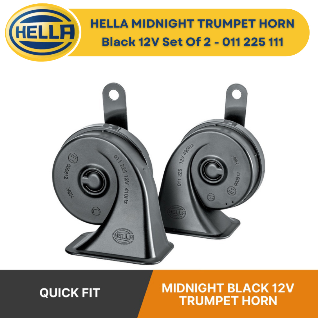 Hella Midnight Black 12V Trumpet Horn Set Of 2 - 011 225 111