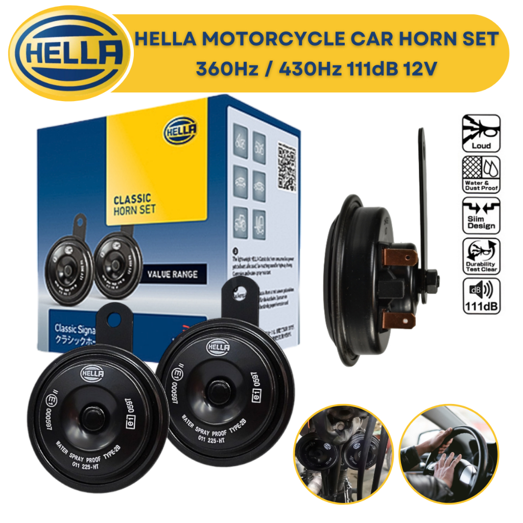 Hella Horn Orginal Motorcycle Car Horn Set 360Hz / 430Hz 111dB 12V - Universal Horn