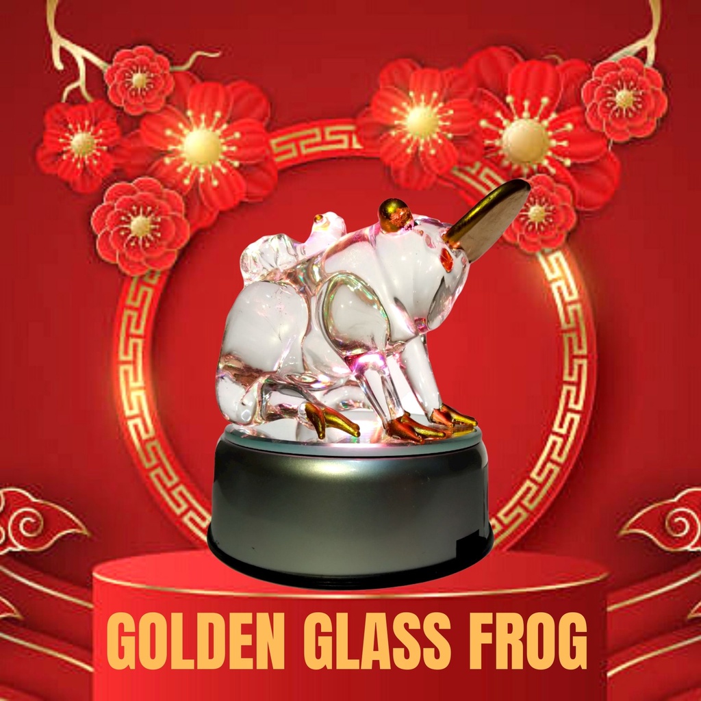 Liman Glass Money Frog Feng Shui Lucky Charm for Business with Rotating Base