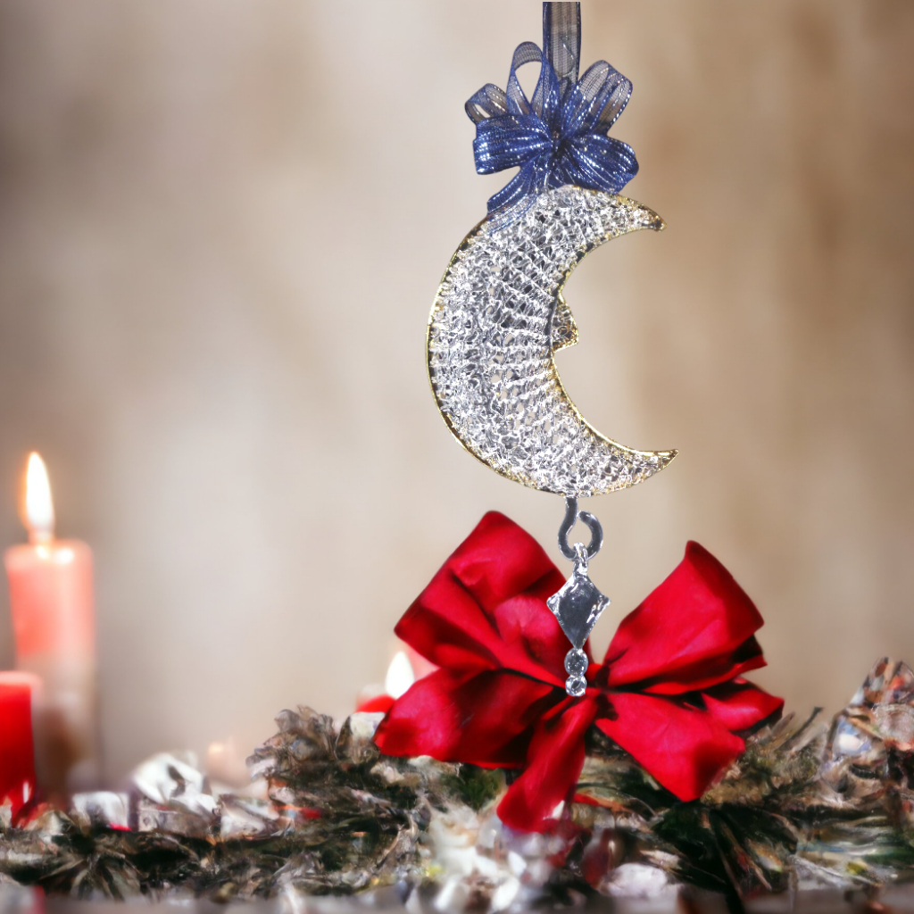 Christmas Ornaments Half Moon Crochet Glass with Gold Lining