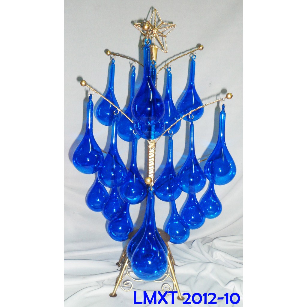 Tabletop Mini Christmas Tree with Mini Blue Glass Drop Xmas Ornaments