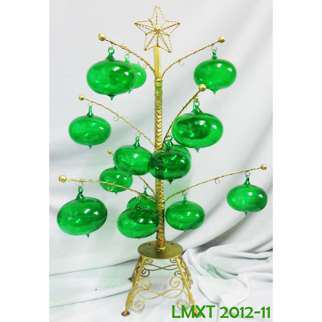 Tabletop Mini Christmas Tree with Mini Green Glass Trumpo Xmas Ornaments