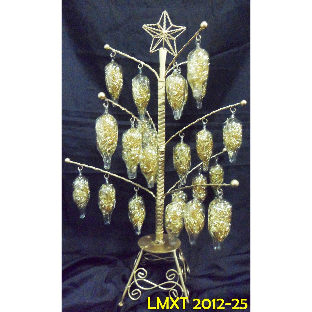 Tabletop Mini Christmas Tree w/ Glass Ornaments oblong (mini) w/ Gold Glitter Shreds