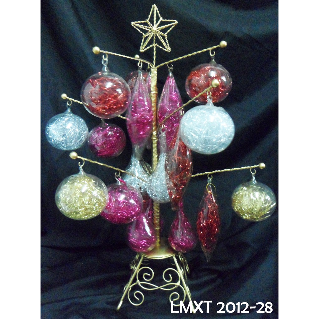 Tabletop Mini Christmas Tree w/ Glass Ornaments w/ Shredded (assstd. shapes & colors)