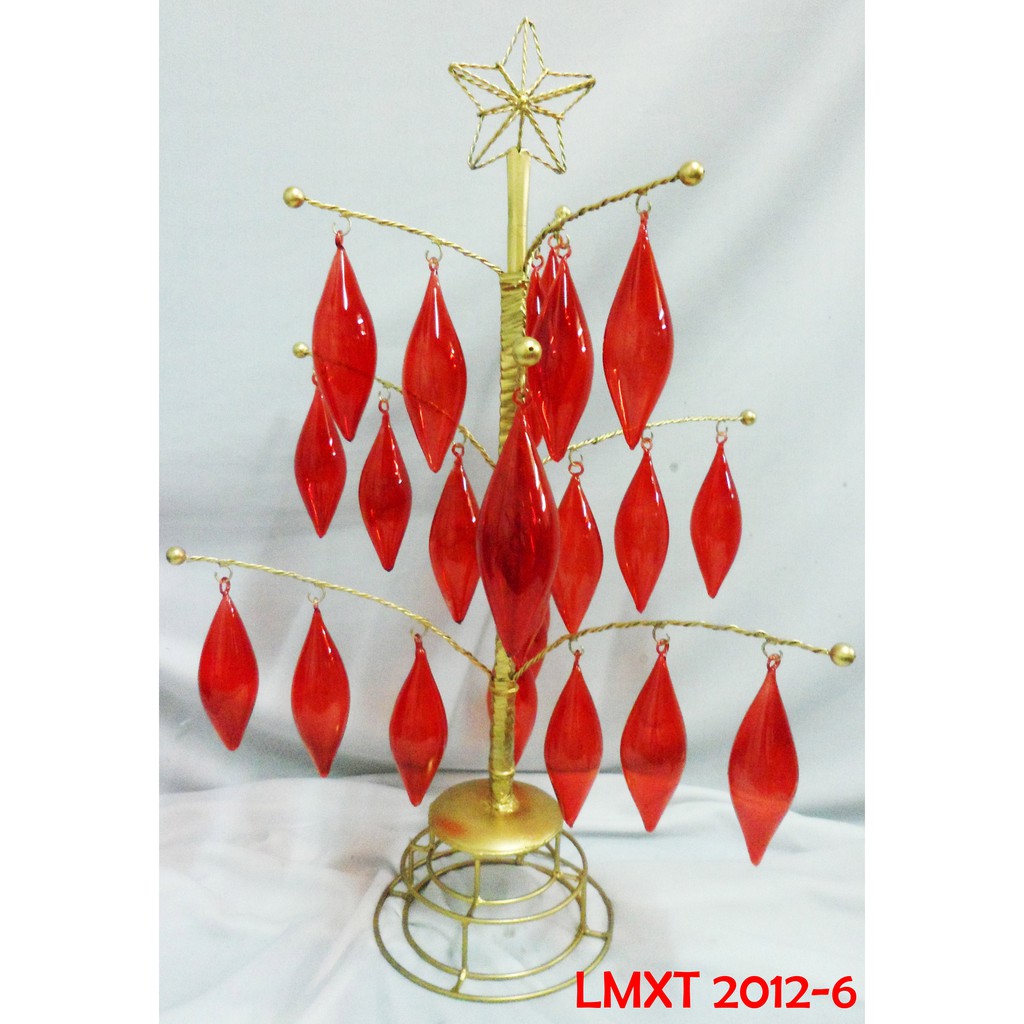 Tabletop Mini Christmas Tree with Mini Red Glass Oval Xmas Ornaments