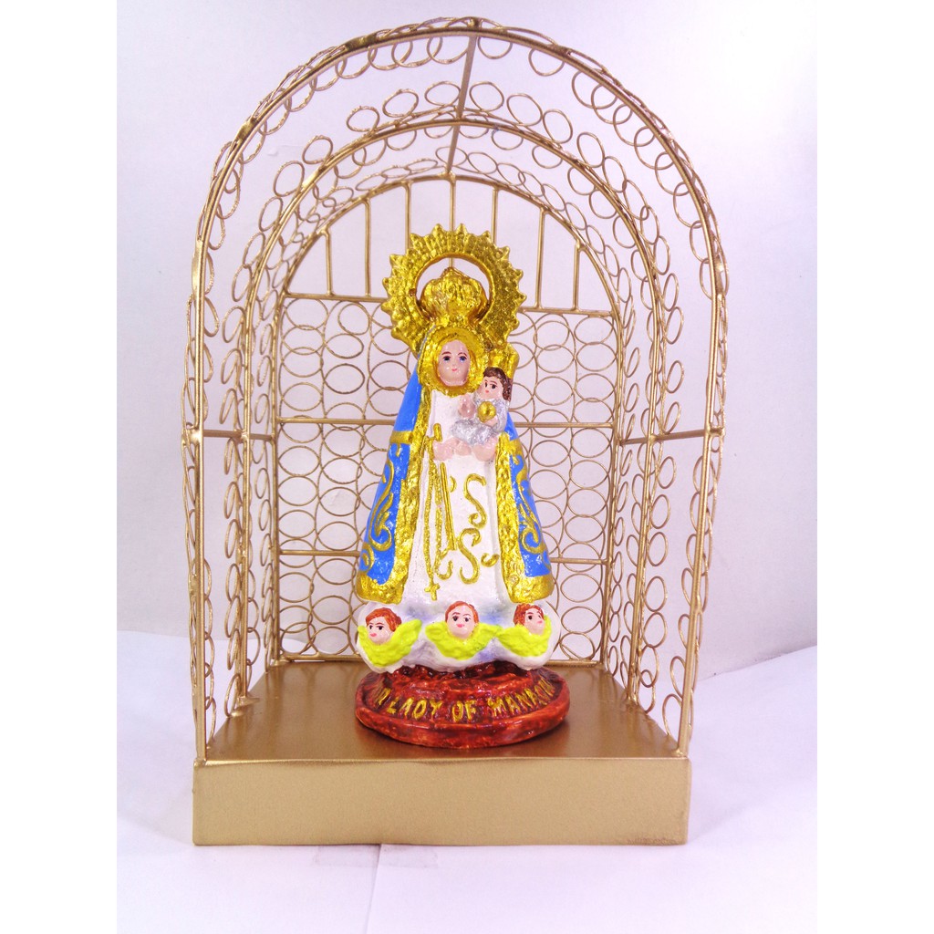 Our Lady of Manaoag in Gold Tin House for Home Altar Display {5.5” x 3.5” x 8”}