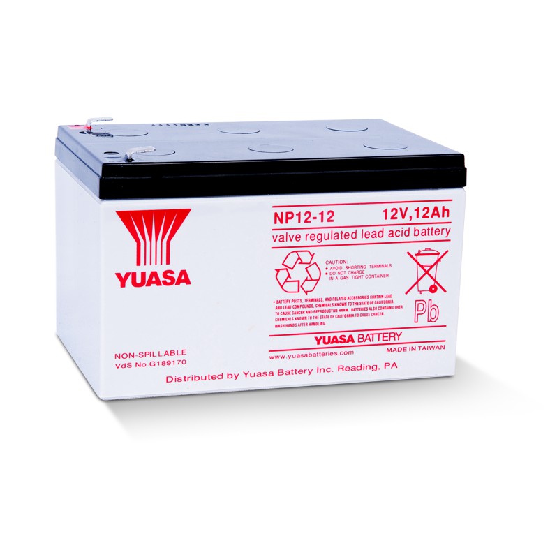 Ebike Battery 12V, 12Ah Yuasa NP12-12 General Purpose Valve Regulated Lead Acid Battery E-Bike Wheel