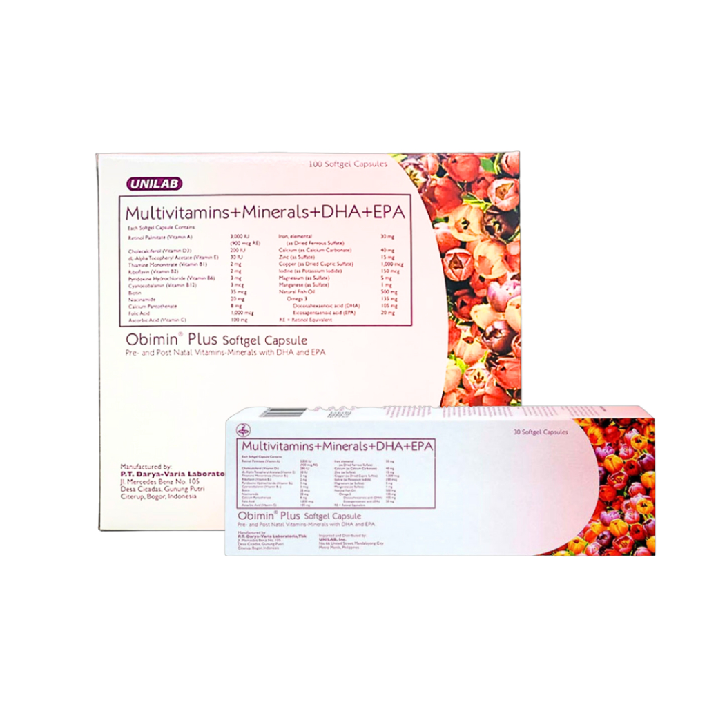 Obimin Plus 100's and 30's Prenatal Supplement Multivitamins Minerals with DHA and EPA Box