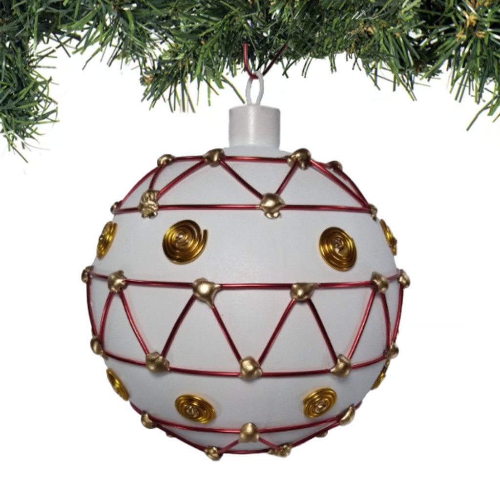 4pc Set White Christmas Balls Big Size Ornaments with Aluminum Wire Design