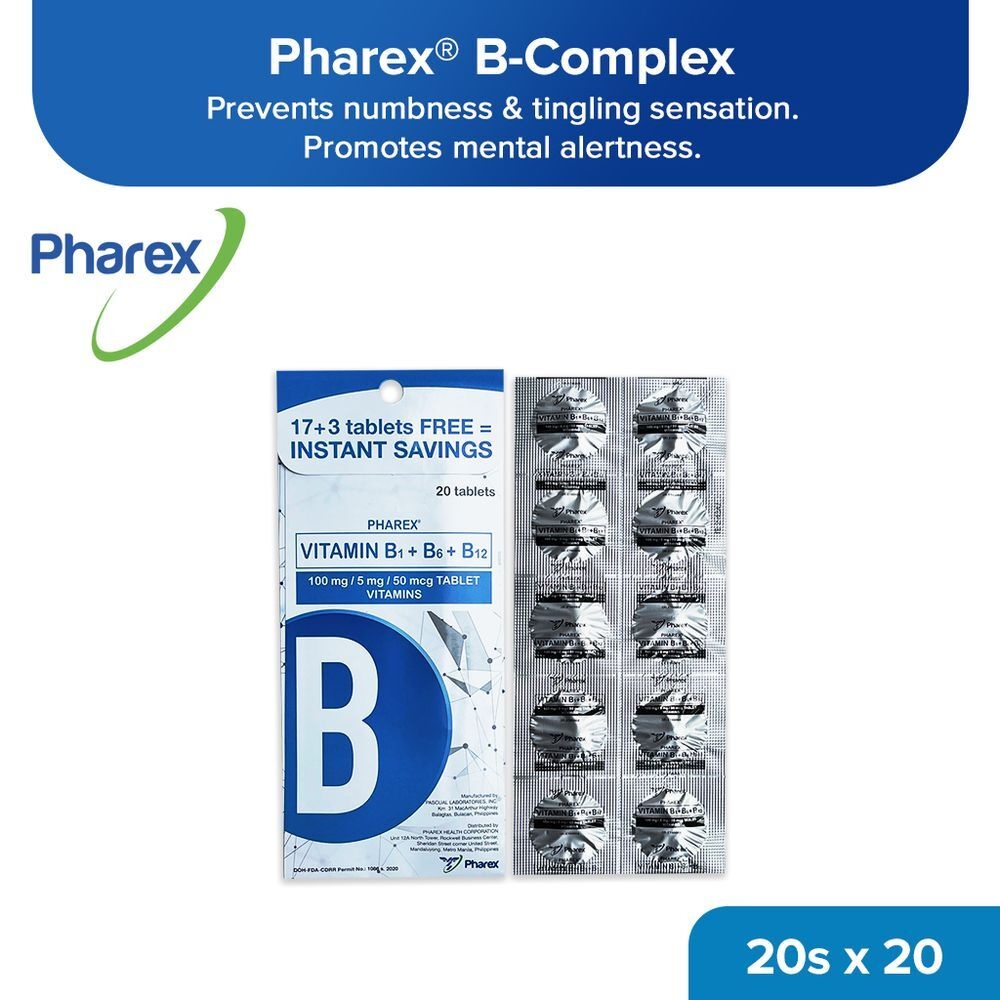 20 x 20's Pharex B-Complex Tipid Pack Vitamin B1+B6+B12 100mg/5mg/50mcg (Nerve Health)