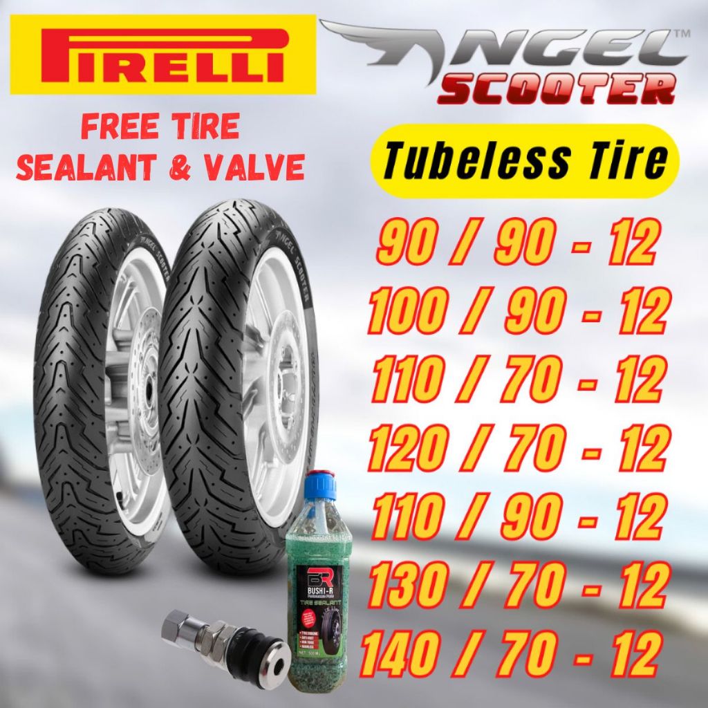Pirelli Angel Scooter Tubeless Tires Size x12 Scooter Tire (Free Tire Sealant & Pito)