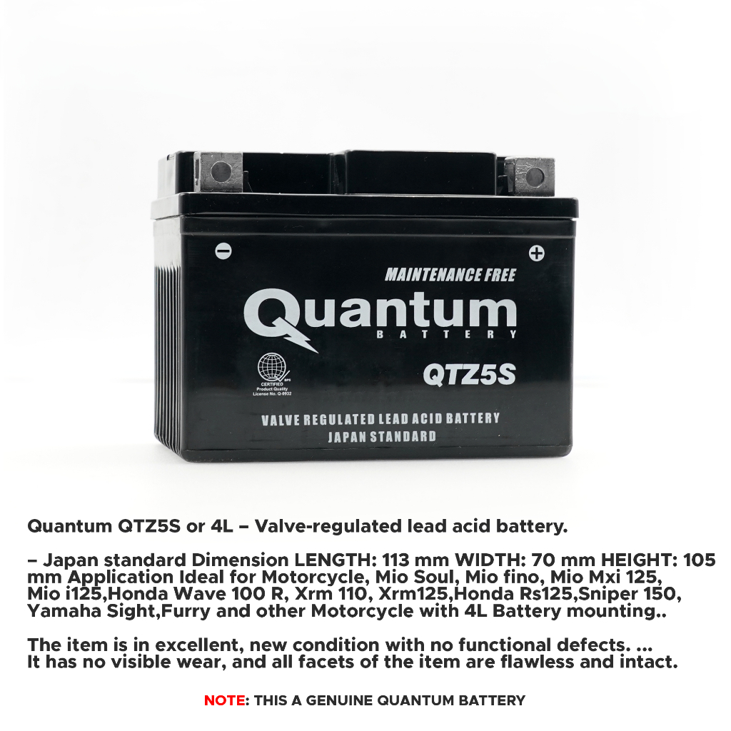 Quantum QTZ5S/ QTZ7S / QM5Z-3B / QTZ7V / QTZ8V -Motorcycle Battery Maintenance Free - Image 5