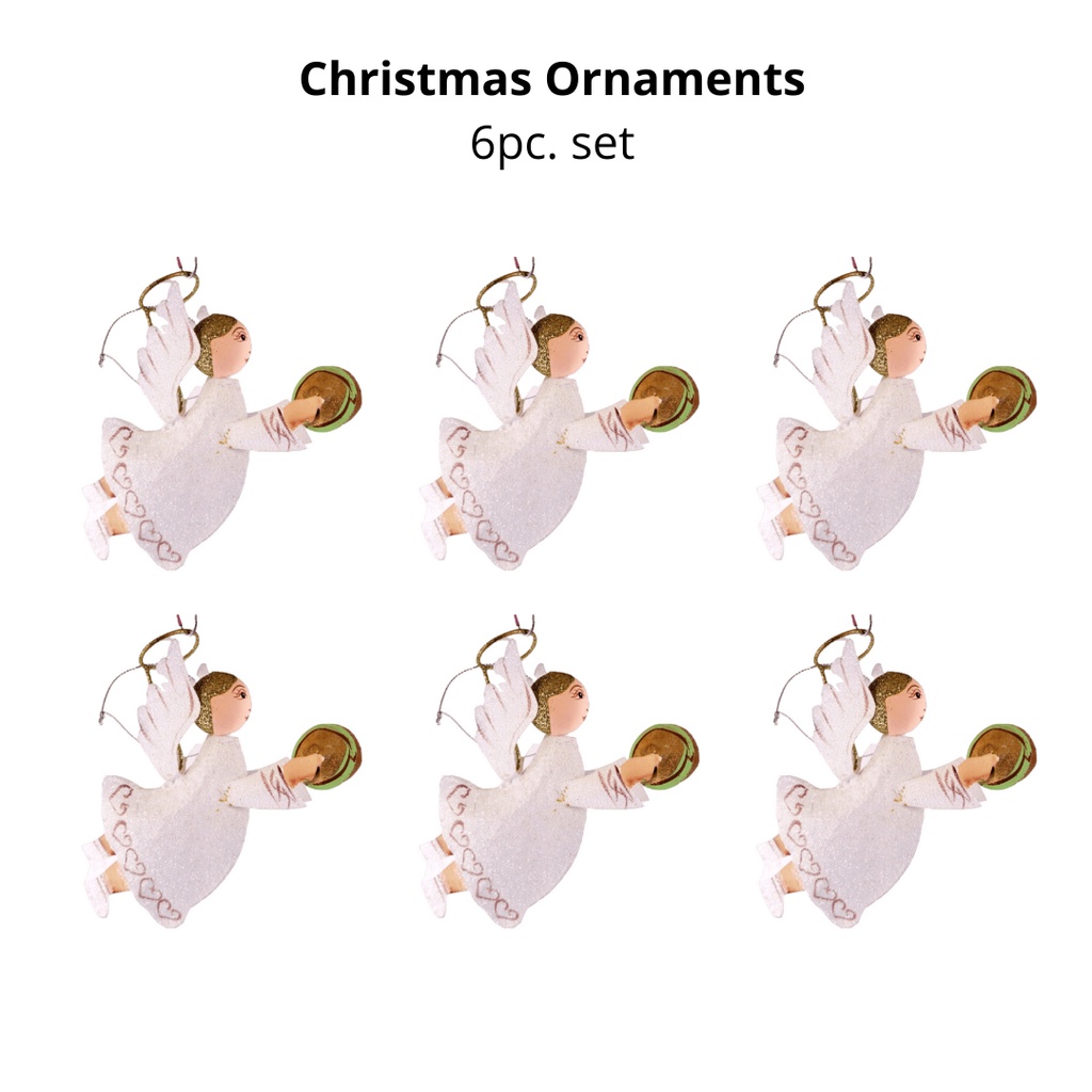 Set of 6pc Tins & Wire Angel Christmas Ornaments  for Xmas Tree Ornaments Hanging Decor