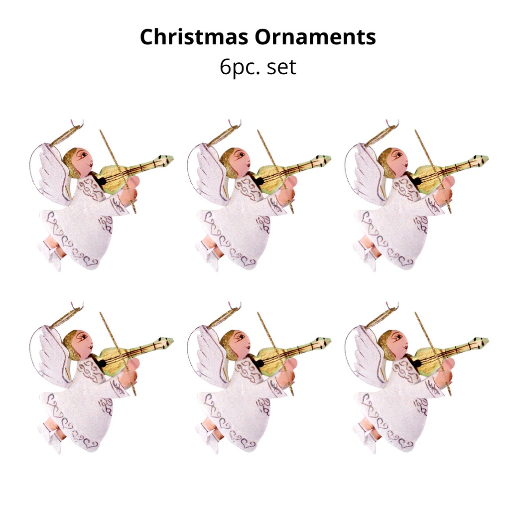 Set of 6pc Tins & Wire Angel Christmas Ornaments for Xmas Tree Ornaments Hanging Decor