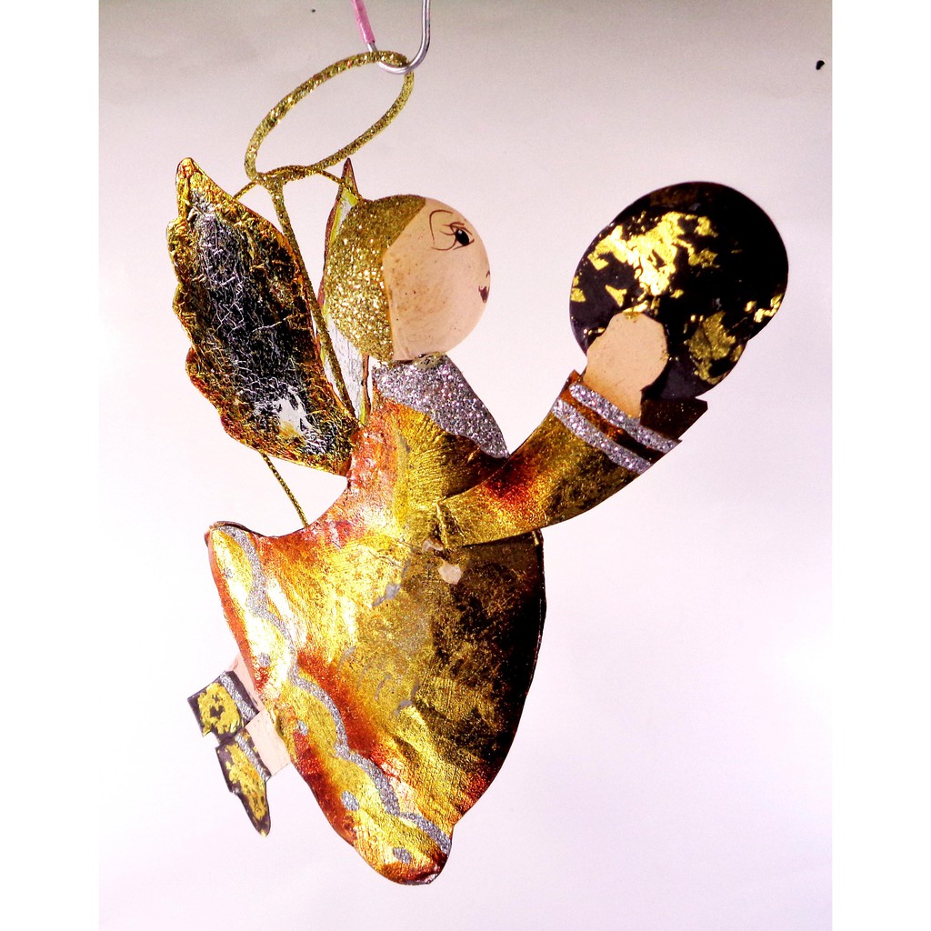 Set of 6pc Tins & Wire Gold Angel Christmas Ornaments for Xmas Tree Ornaments Hanging Decor